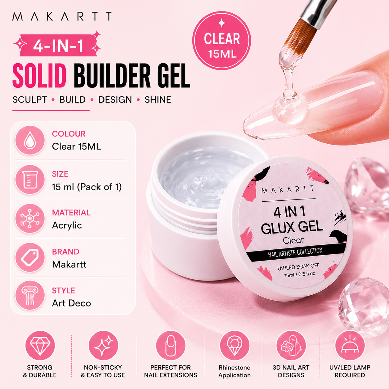 Makartt 4-in-1 Solid Builder Gel Clear 15ml | Builder Gel for Nail Extensions