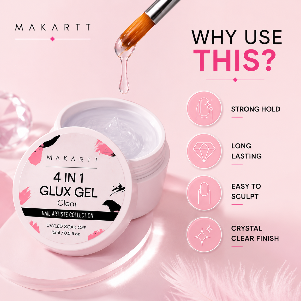 Makartt 4-in-1 Solid Builder Gel Clear 15ml | Builder Gel for Nail Extensions