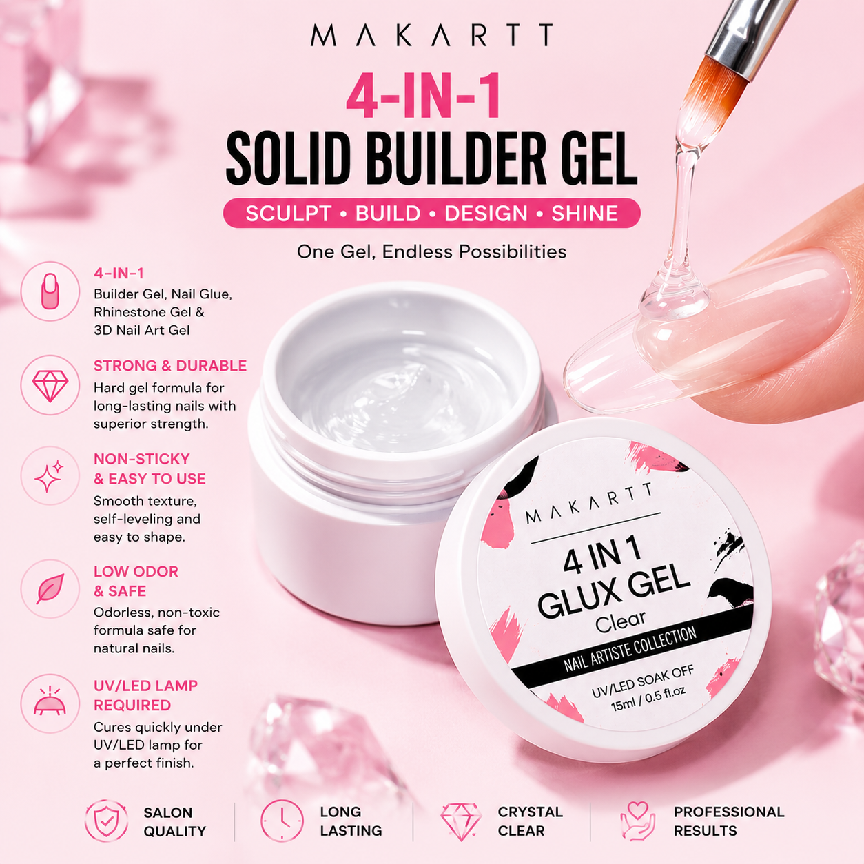 Makartt 4-in-1 Solid Builder Gel Clear 15ml | Builder Gel for Nail Extensions