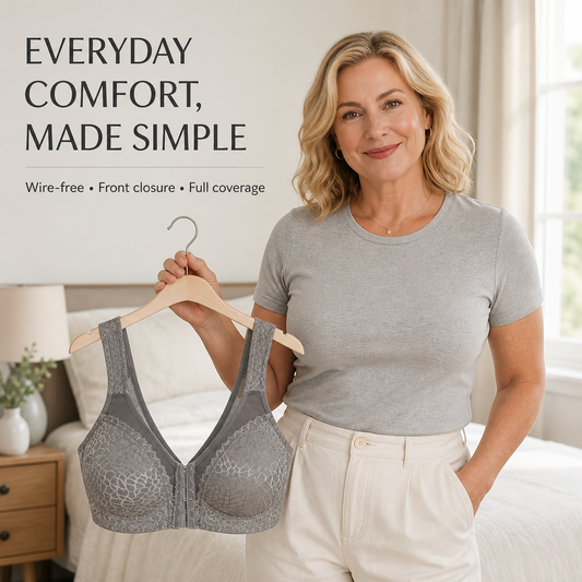 DotVol Women’s Front-Closure Wire-Free Full-Coverage Support Bra – Grey
