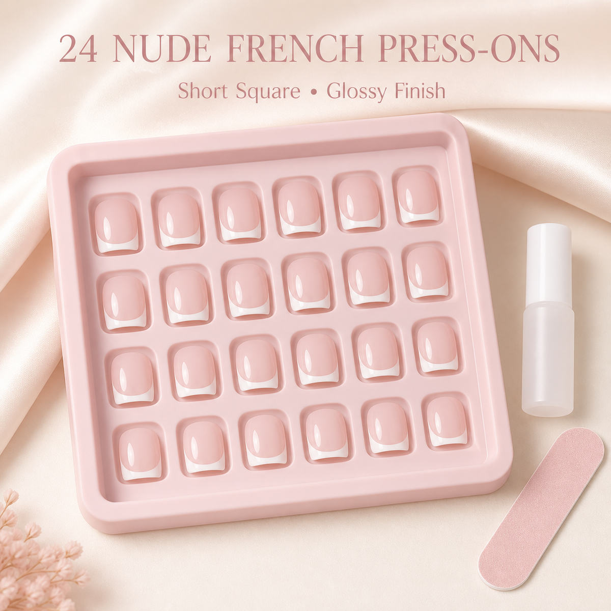 EONFAVE 24-Piece Nude French Tip Press-On Nails – Short Square