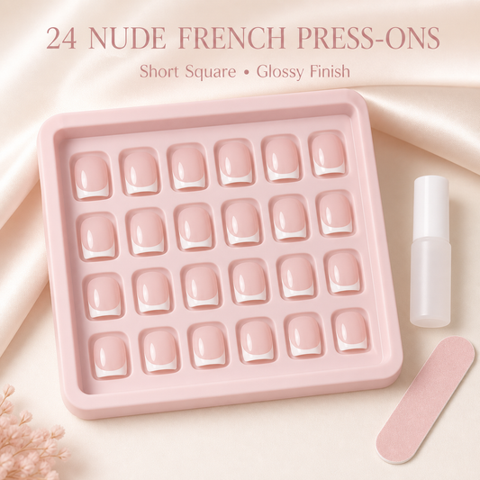 EONFAVE 24-Piece Nude French Tip Press-On Nails – Short Square