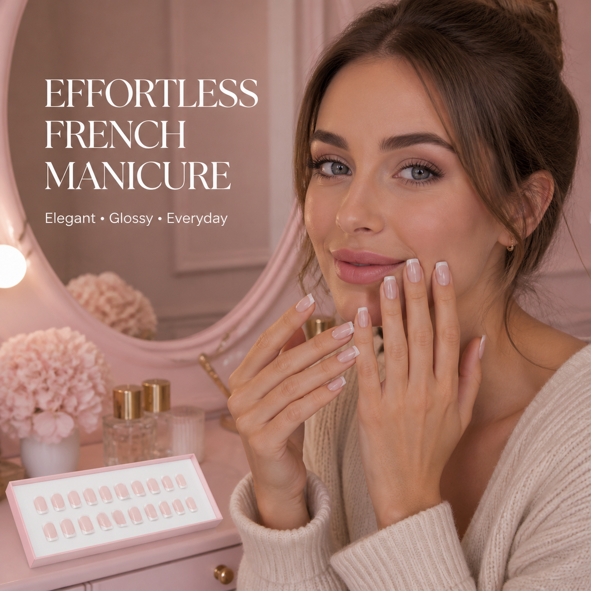 EONFAVE 24-Piece Nude French Tip Press-On Nails – Short Square