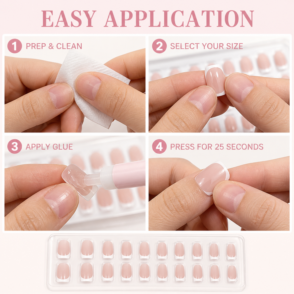 EONFAVE 24-Piece Nude French Tip Press-On Nails – Short Square