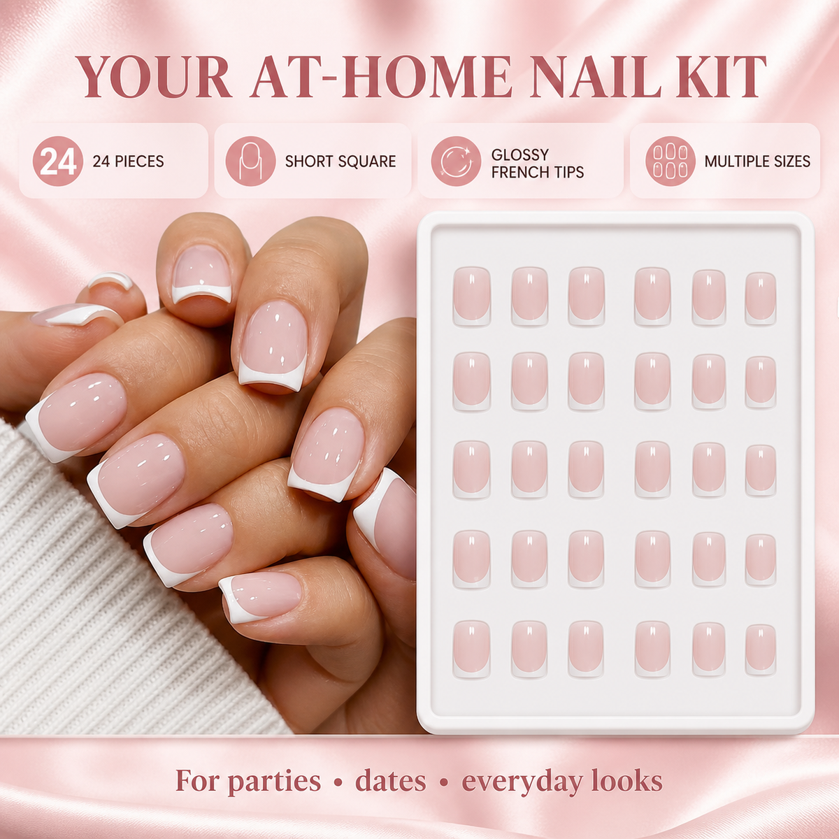 EONFAVE 24-Piece Nude French Tip Press-On Nails – Short Square