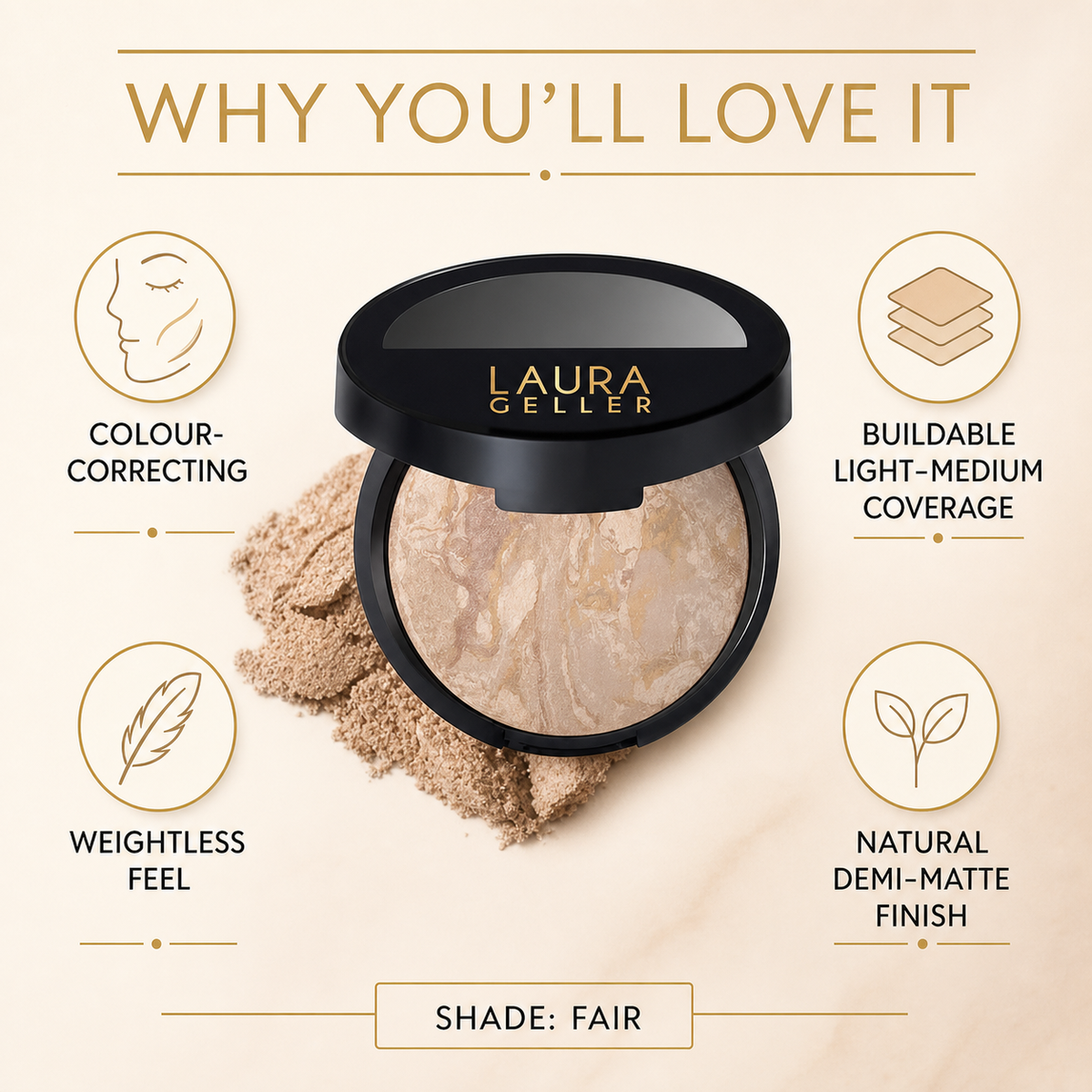 Laura Geller Baked Balance-n-Brighten Colour Correcting Foundation – Fair, 9g